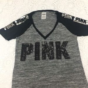Victoria's Secret black sequin PINK t shirt.